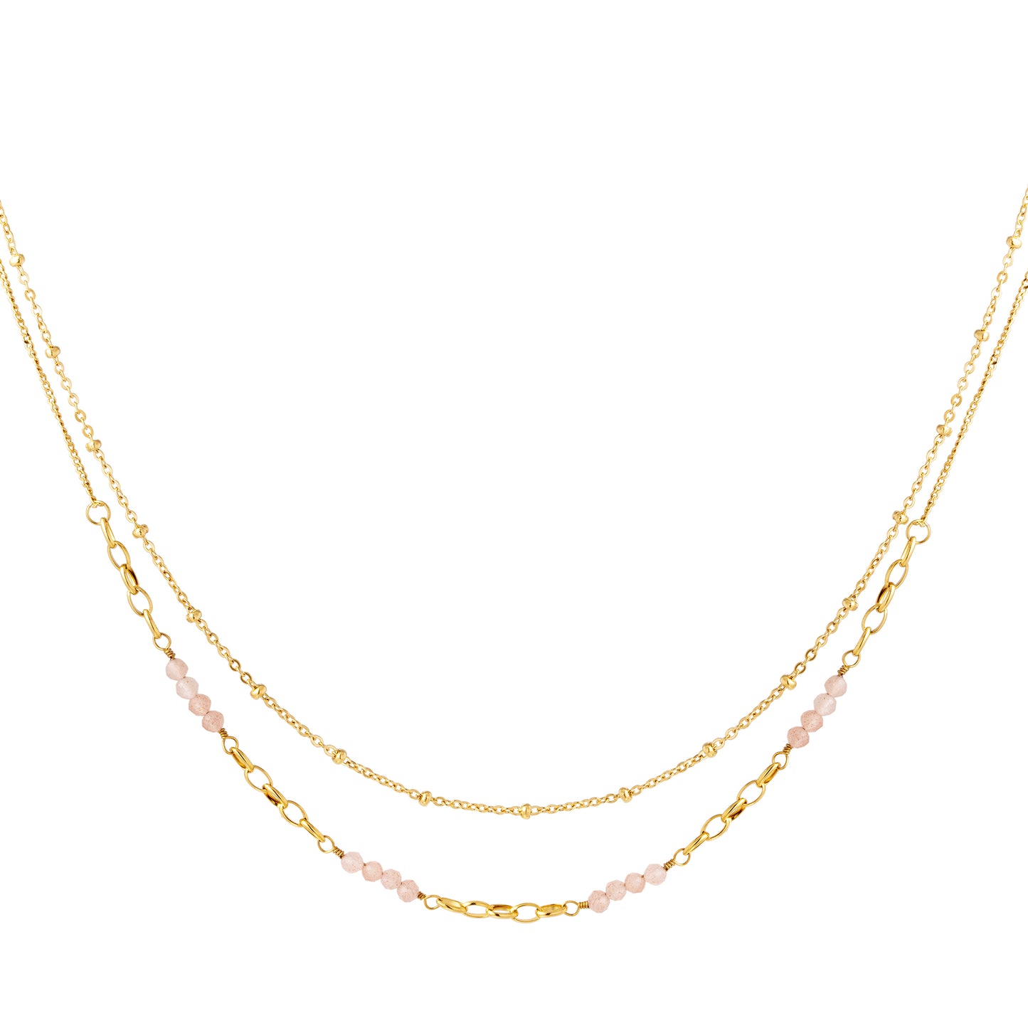 Dubbele ketting met roze steentjes