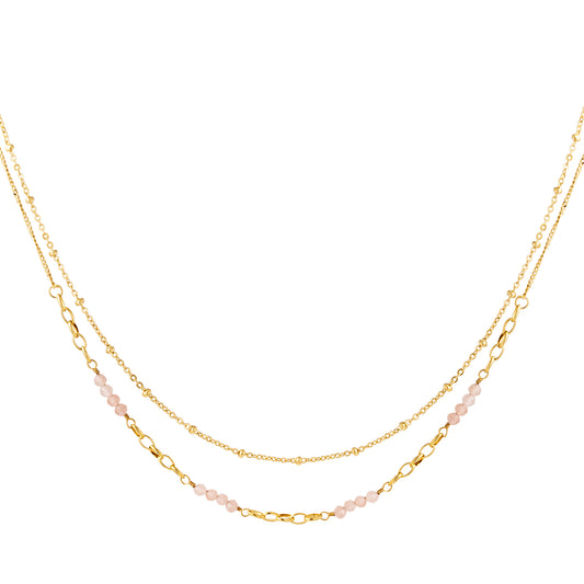 Dubbele ketting met roze steentjes